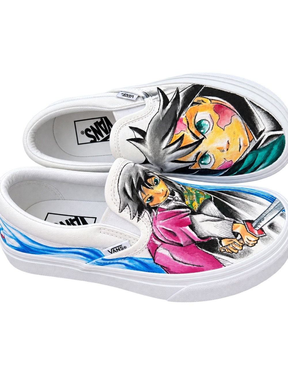 Vans Slip-On sneakers, Women’s 6.5 / Men’s 5, featuring custom anime artwork